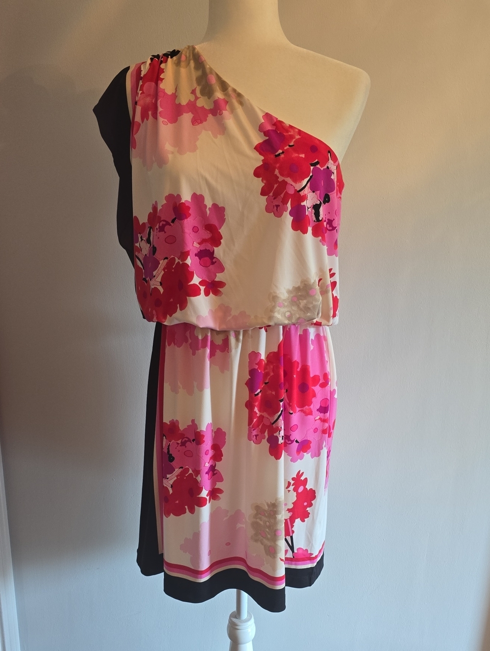 New York & Co White and Pink One Shoulder 1dress Size M